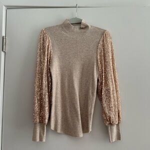 Never Worn Tan Sparkle Sleeve Sweater, Size S